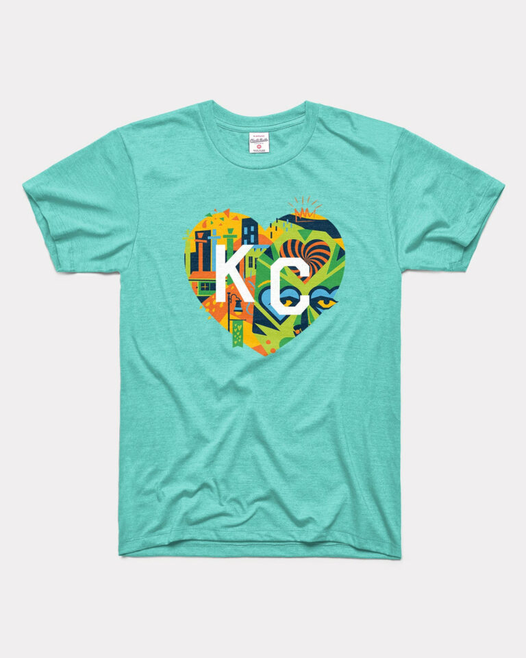 Charlie Hustle Teal Parade of Hearts KC Heart Tee